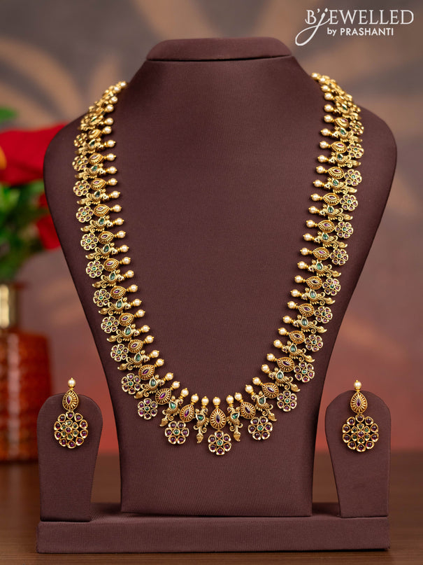 Antique haaram floral design with kemp stones and pearls