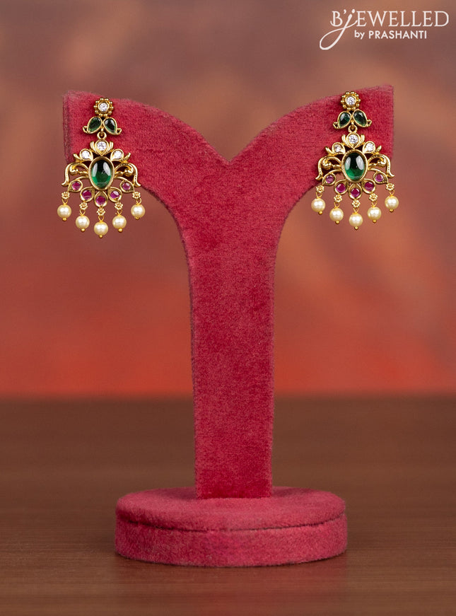 Antique haaram manga pattern with kemp & cz stones and pearl hangings