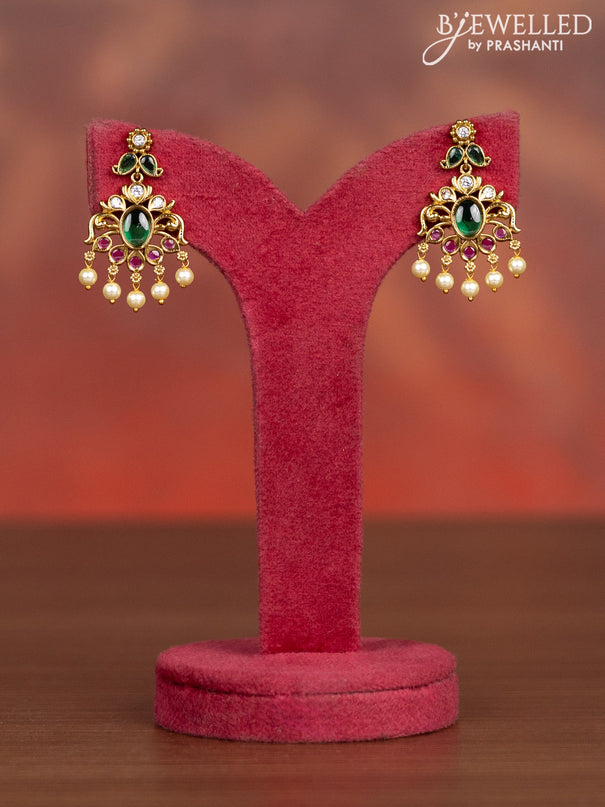 Antique haaram manga pattern with kemp & cz stones and pearl hangings