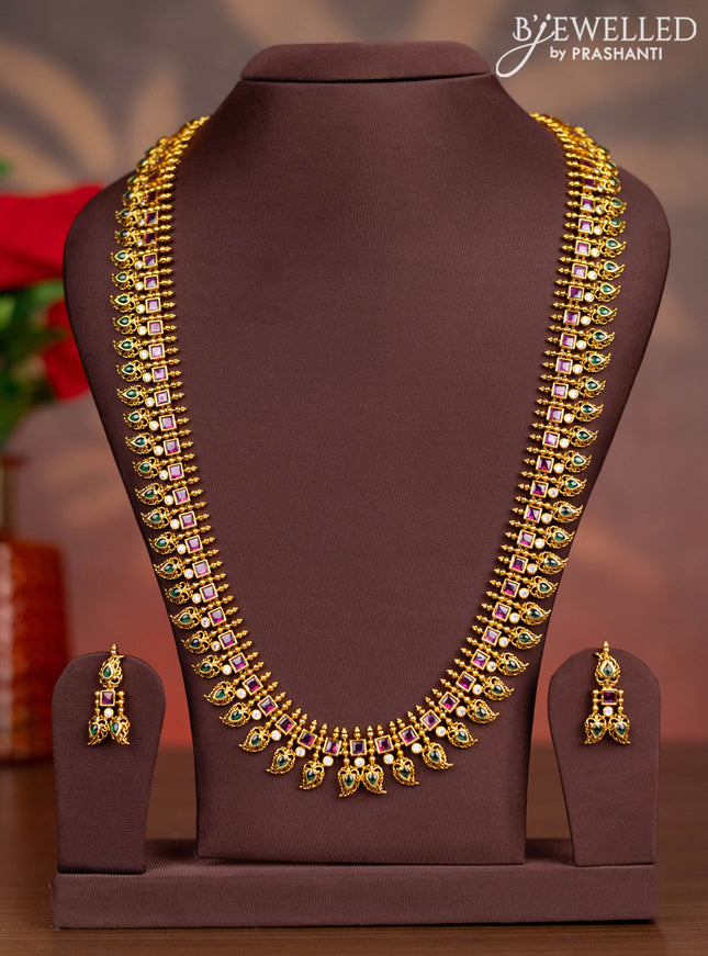 Antique haaram manga pattern with kemp and cz stones