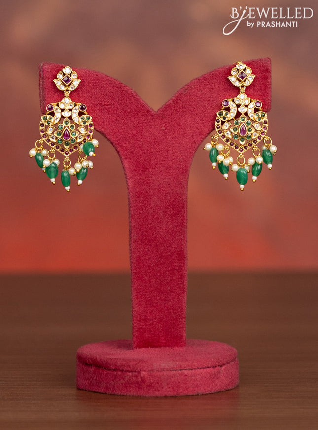 Antique haaram manga pattern with kemp & cz stones and pearl & green beads hangings