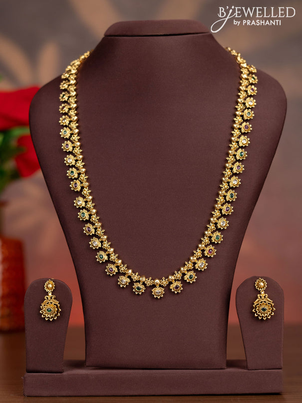 Antique haaram with kemp and kundan stones