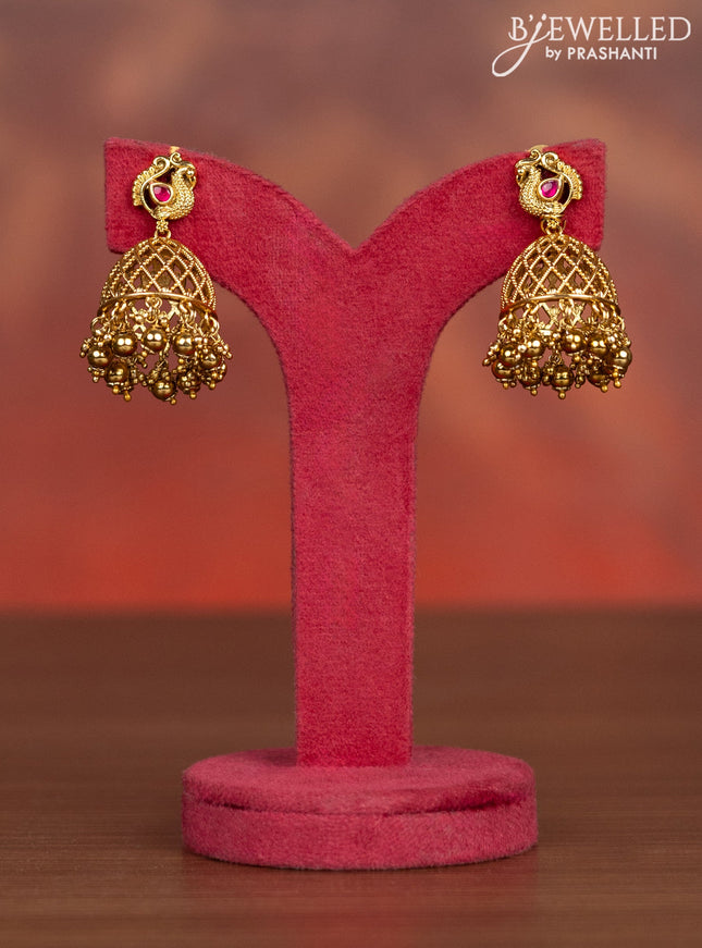 Antique haaram lakshmi kasu design with kemp jadau kundan stones and golden beads hangings
