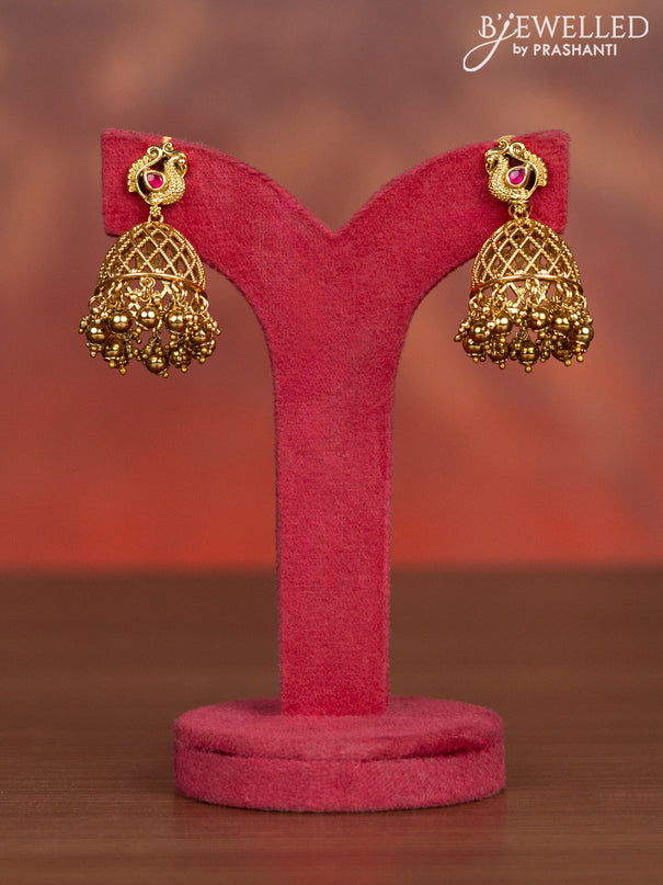 Antique haaram lakshmi kasu design with kemp jadau kundan stones and golden beads hangings