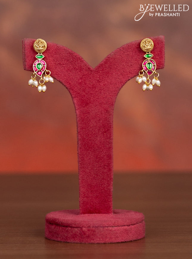 Antique haaram lakshmi & manga pattern with kemp jadau stones and pearl hangings