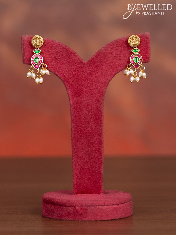 Antique haaram lakshmi & manga pattern with kemp jadau stones and pearl hangings