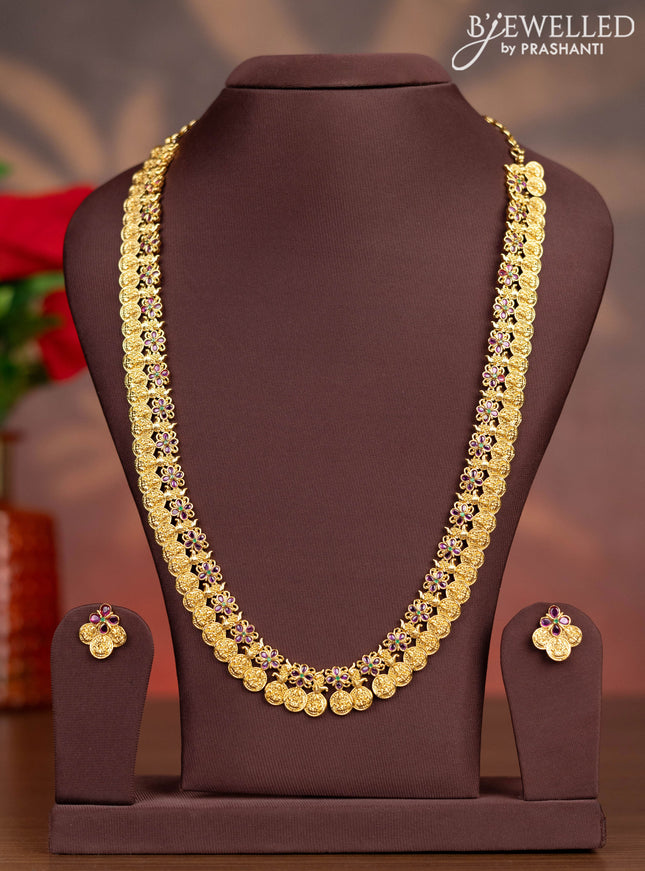 Antique haaram with lakshmi kasu design and kemp stones
