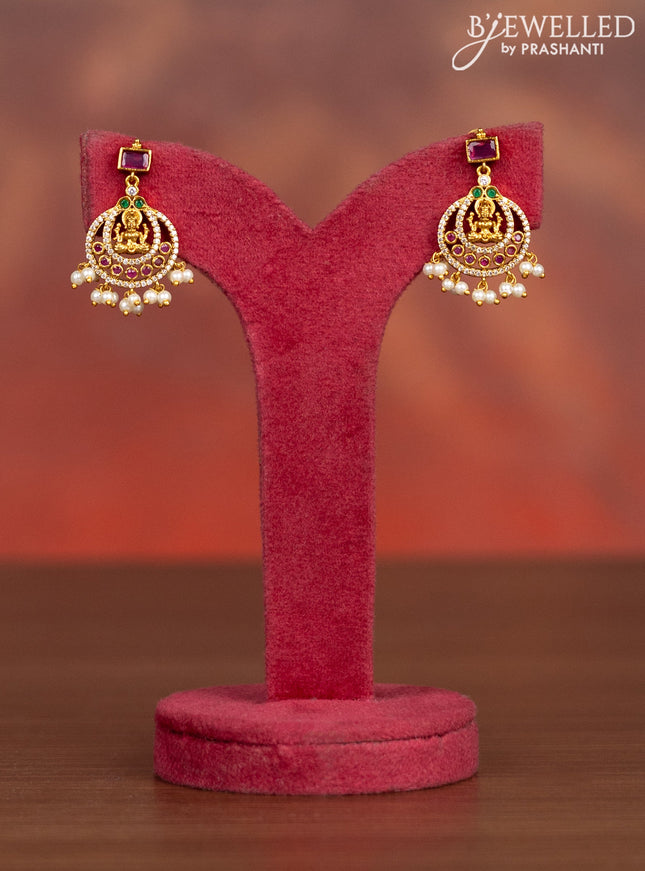 Antique haaram lakshmi design with kemp & cz stones and pearl hangings