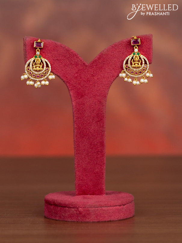 Antique haaram lakshmi design with kemp & cz stones and pearl hangings