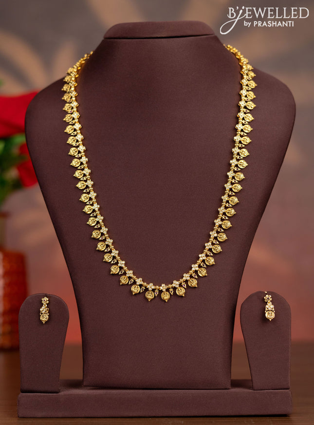 Antique haaram with lakshmi kasu design and pink kemp & cz stones