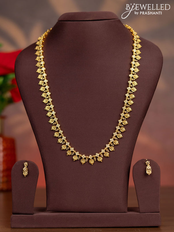 Antique haaram with lakshmi kasu design and pink kemp & cz stones