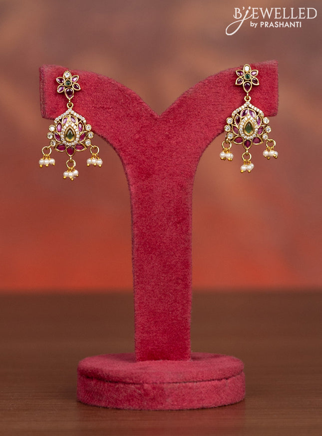 Antique haaram floral design with kemp & cz stones and pearl hangings