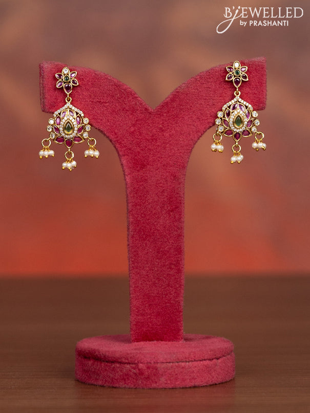Antique haaram floral design with kemp & cz stones and pearl hangings