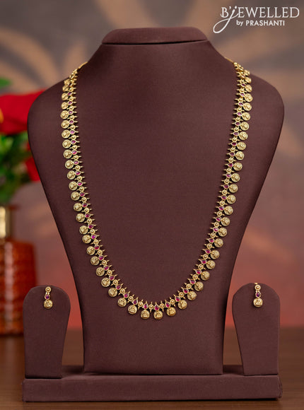 Antique haaram lakshmi kasu design with pink kemp stones