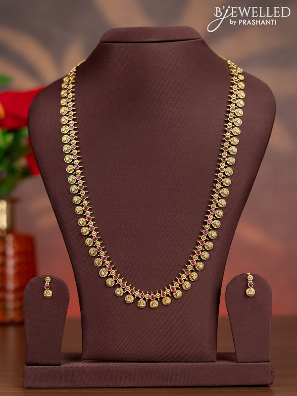 Antique haaram lakshmi kasu design with pink kemp stones