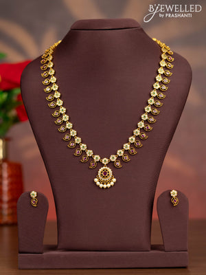 Antique haaram manga pattern with kemp & cz stones and pearl hangings