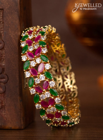 Zircon bangles with ruby & emerald and cz stones in gold finish