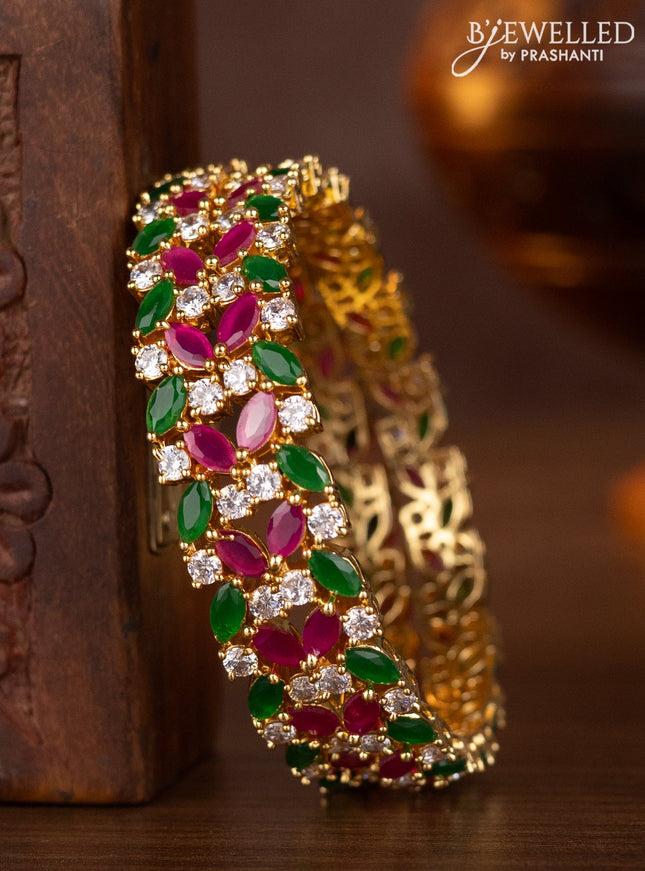 Zircon bangles with ruby & emerald and cz stones in gold finish