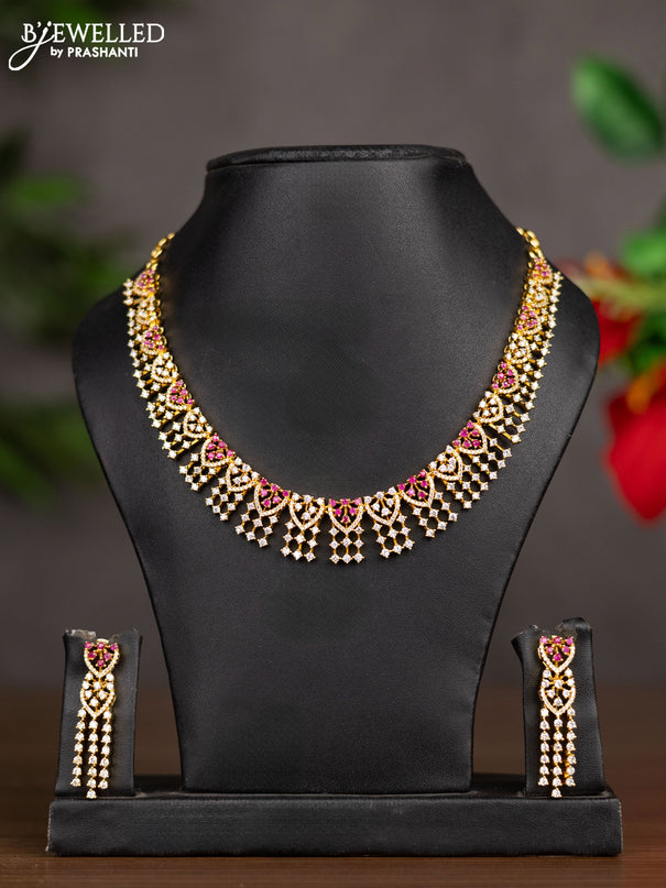 Zircon necklace with ruby and cz stones in gold finish