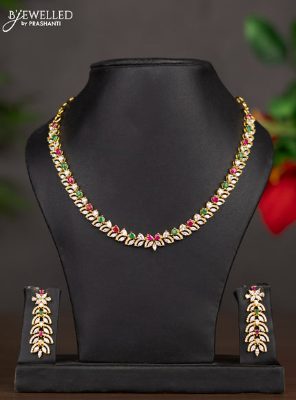 Zircon necklace with ruby & emerald and cz stones in gold finish