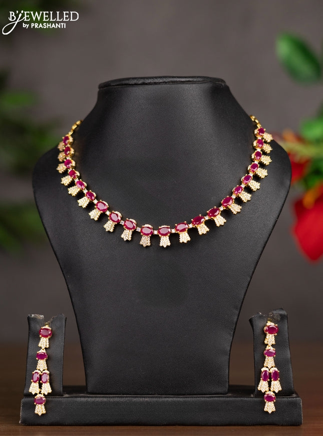 Zircon necklace with ruby and cz stones in gold finish
