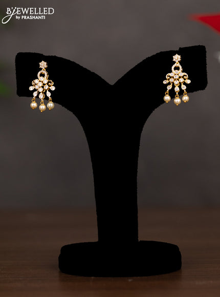 Zircon necklace with cz stones and pearl hangings in gold finish