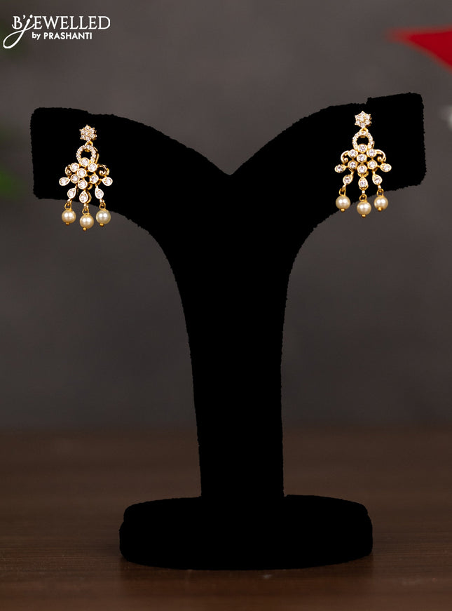 Zircon necklace with cz stones and pearl hangings in gold finish