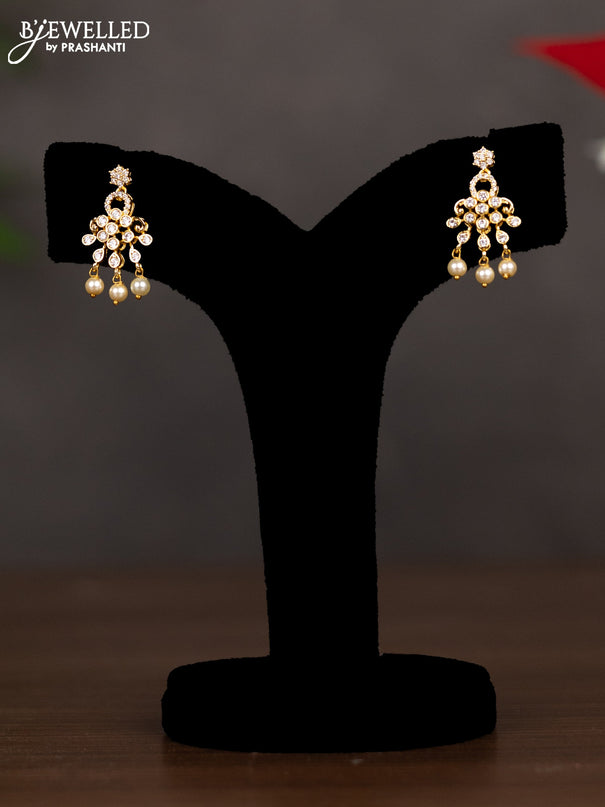 Zircon necklace with cz stones and pearl hangings in gold finish