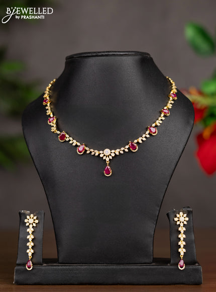 Zircon necklace with ruby and cz stones in gold finish