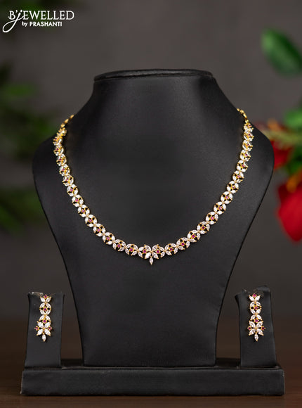 Zircon necklace with ruby and cz stones in gold finish