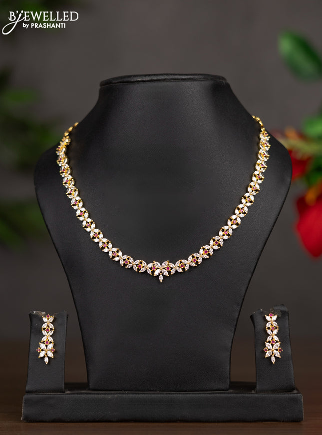 Zircon necklace with ruby and cz stones in gold finish