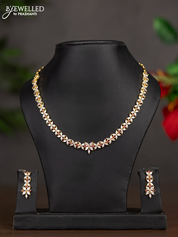 Zircon necklace with ruby and cz stones in gold finish