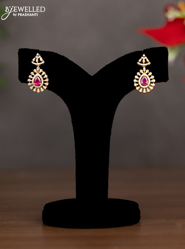 Zircon double layer necklace with ruby and cz stones in gold finish