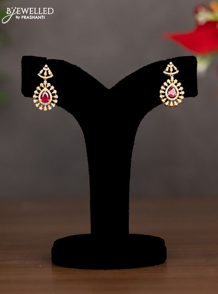 Zircon double layer necklace with emerald & ruby and cz stones in gold finish