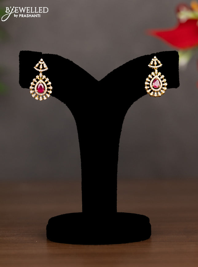 Zircon double layer necklace with emerald & ruby and cz stones in gold finish