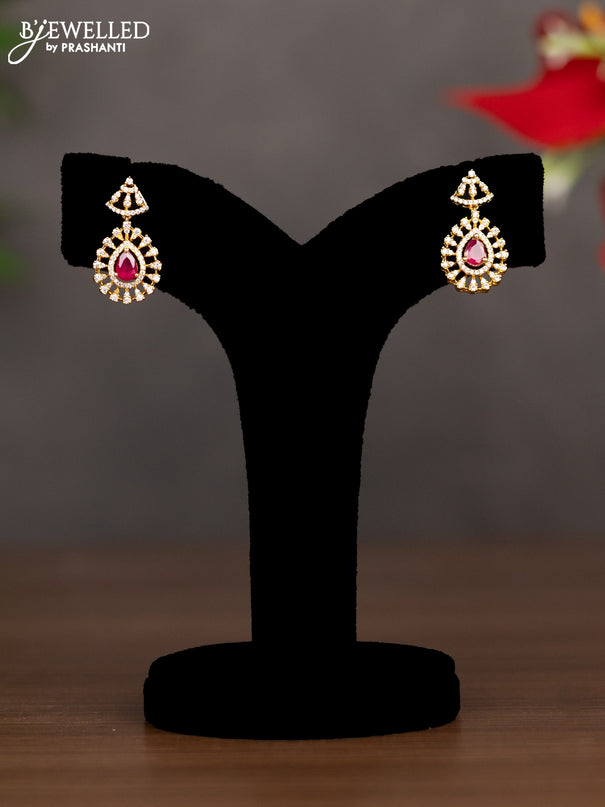 Zircon double layer necklace with emerald & ruby and cz stones in gold finish