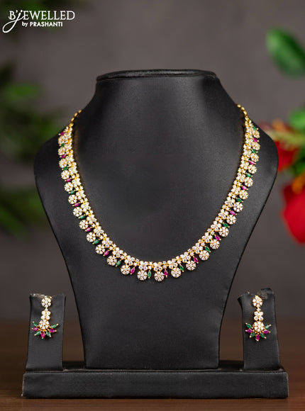 Zircon necklace with ruby and cz stones in gold finish