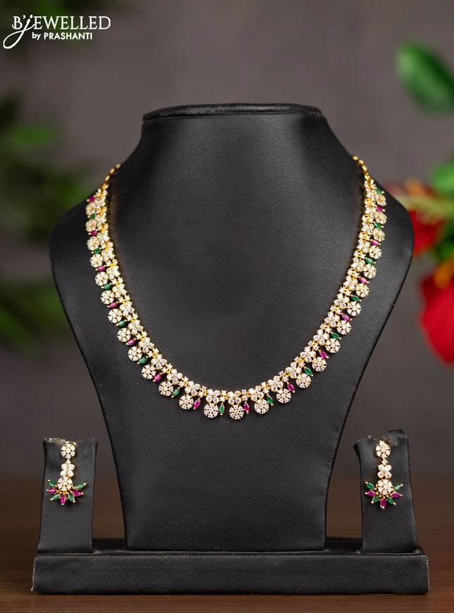 Zircon necklace with ruby and cz stones in gold finish