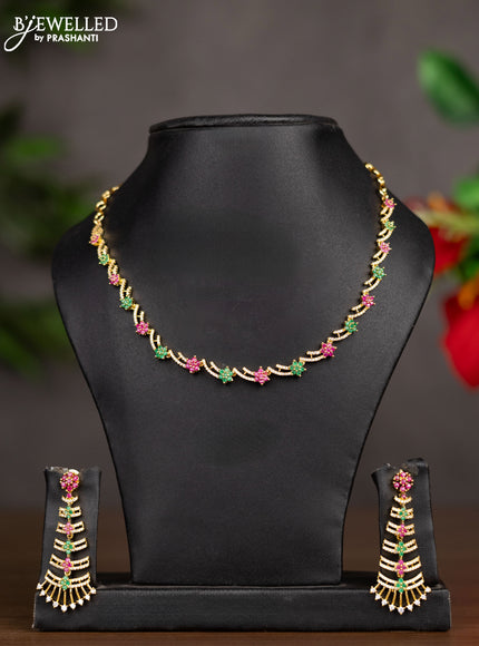 Zircon necklace with ruby & emerald and cz stones in gold finish