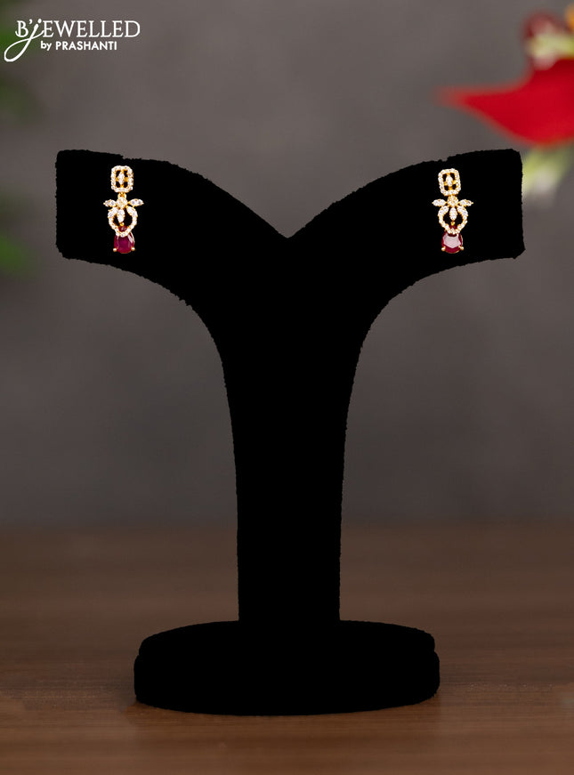 Zircon double layer necklace with ruby and cz stones in gold finish