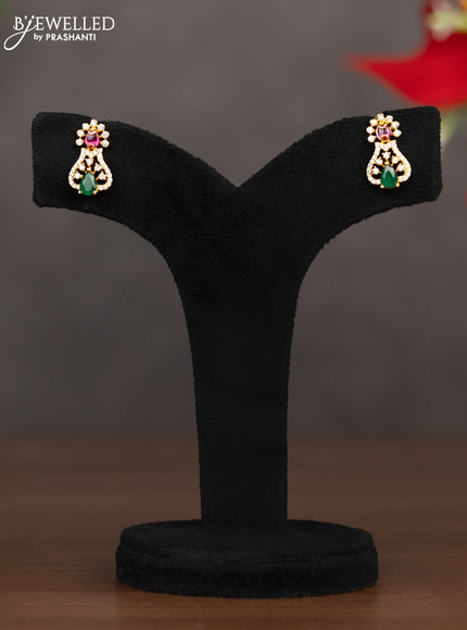 Zircon necklace with ruby & emerald and cz stones in gold finish