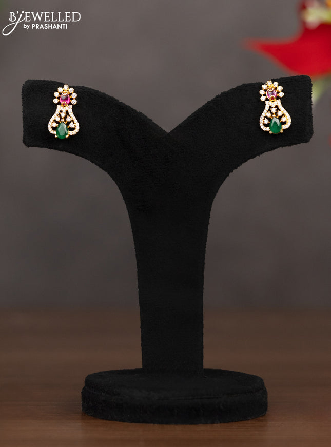 Zircon necklace with ruby & emerald and cz stones in gold finish