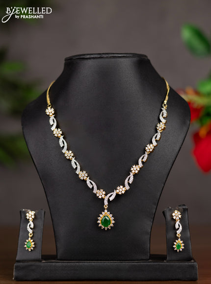 Zircon necklace with emerald and cz stones in gold finish