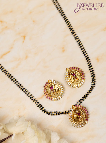 Mangalsutra double layer peacock design with ruby and cz stones