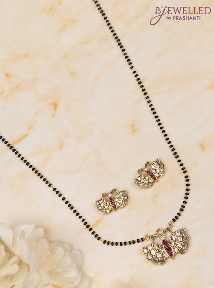 Mangalsutra with butterfly pendant and kemp & cz stones