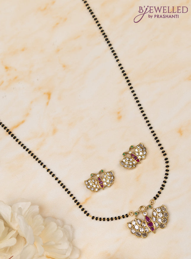Mangalsutra with butterfly pendant and kemp & cz stones