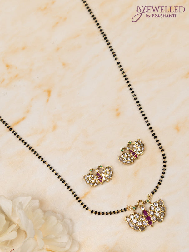 Mangalsutra with butterfly pendant and kemp & cz stones