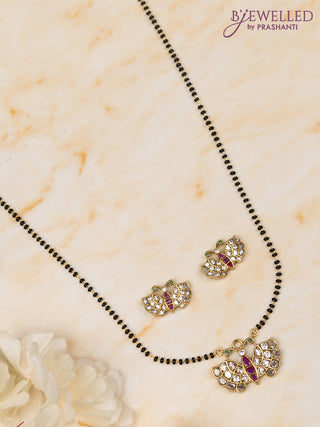 Mangalsutra with butterfly pendant and kemp & cz stones