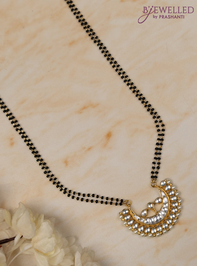 Mangalsutra double layer chandbali design with kundan stones and pearls without earrings
