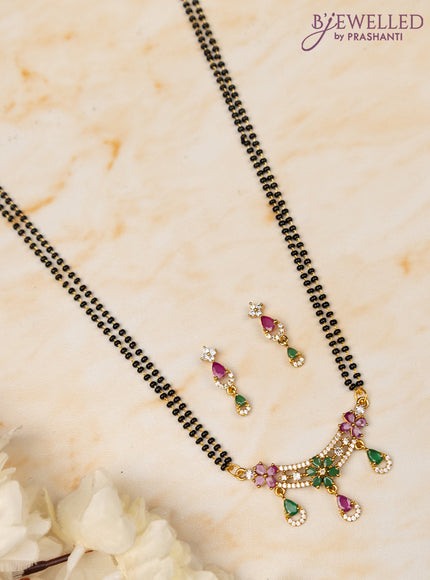 Mangalsutra double layer floral design with kemp and cz stones